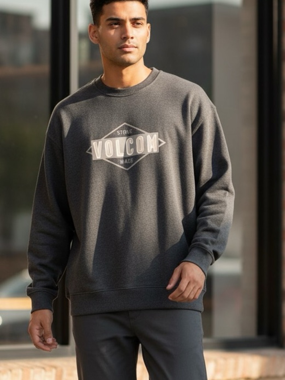 Volcom Stone Made Crewneck Sweater - Men's Dark Gray - Size Small - NWT